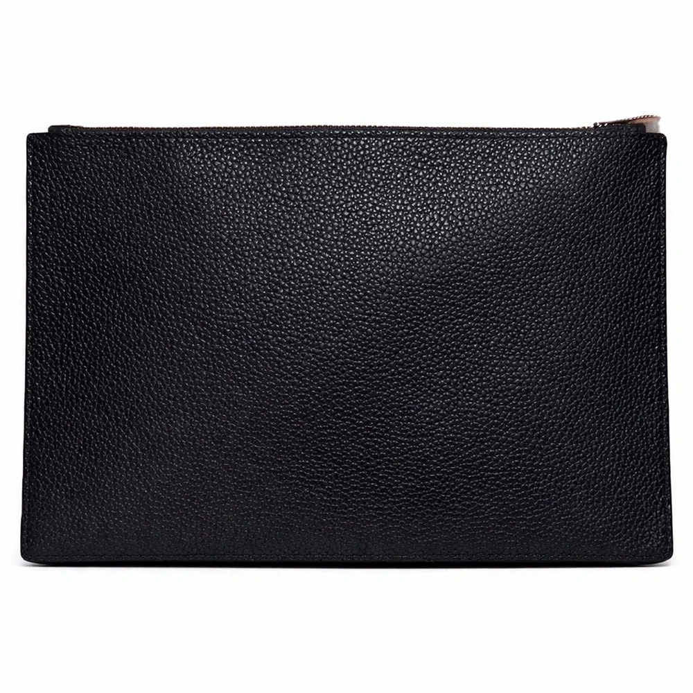 Ted Baker London Black Pebbled Leather Bow Clutch Cosmetic Bag NWOT